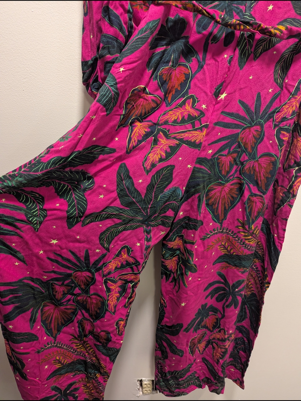 FARM Rio Tropical Fuchsia Wide-Leg Jumpsuit Tie Waist Large Tropical Resort - Picture 13 of 16